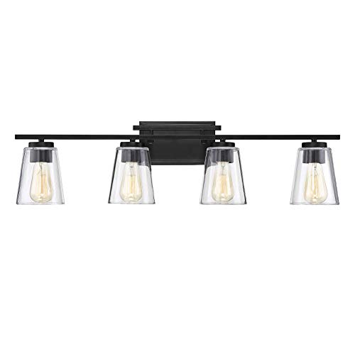 Savoy House 8-1020-4-BK Calhoun Modern Bohemian Clear Glass Bathroom Vanity Wall Light, 4-Light 240 Total Watts, 9