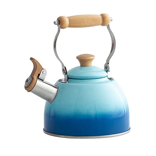 ROCKURWOK Tea Kettle, Tea Pot with Cool Touch Ergonomic Handle, Teapot Food Grade Stainless Steel, Tea Kettle Stovetop, Kettle Teapot, Whistling Tea Kettle, Small Tea Pot, 1.6 Quart (Blue)