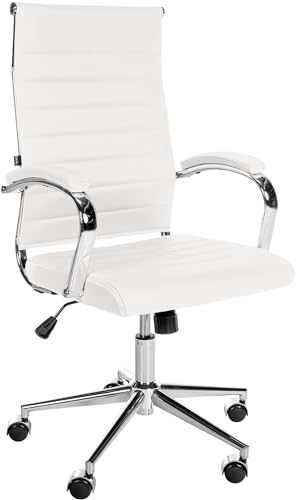 CLP Chaise de Bureau Mollis I Chaise de Bureau pivotante avec revêtement en Cuir véritable, Couleur:Blanc