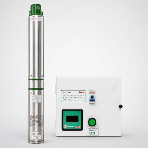CRI Submersible Pump V3 (80mm) for 3inch borewell, 1 HP, 17 Stage Pump, with Digital Control Starter/Panel, Multicolor