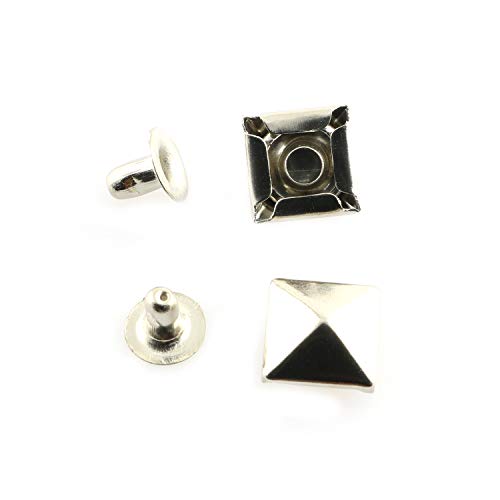 Ruiling 60 Sets 8Mm Pyramid Square Base Spikes Punk Garment Rivet Cap Stud For Bag, Hat, Jeans, Shoe, Leather Chocker Diy Craft Decoration Silver #TOP3