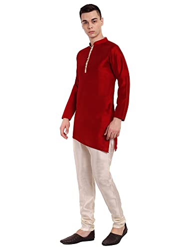 SKAVIJ Men's Art Silk Cross-Cut Ethnic Kurta Pajama Set Traditional Indian Suit Dress Ideal Father's Day Gift4