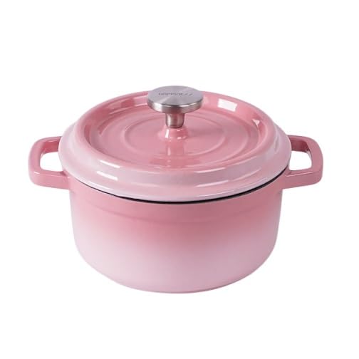 Bonita Olla Holandesa Antiadherente, Olla Holandesa Robusta Y Exquisita De Hierro Fundido Esmaltado Con Tapa Y Asas, Fácil De Usar En La Cocina, Compatible Con Todo Tipo Cocinas(Pink)