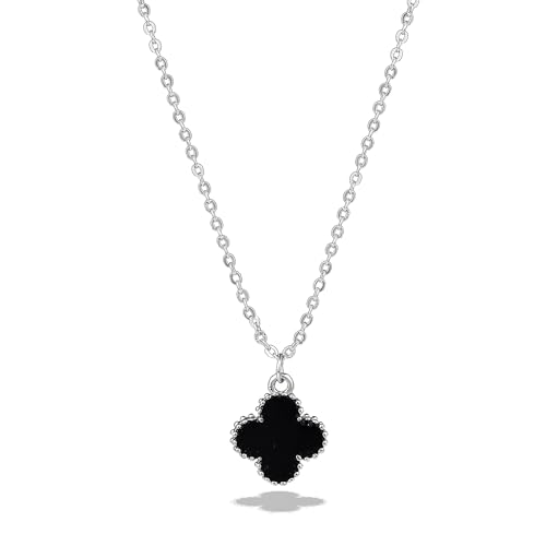 Gehena by Estele Fashion Jewellery Pendant Necklace for Girls and Women Rhodium Plated Stylish Black Clover Leafy Style Enamel Pendant Necklace with Adjustable Chain Versatile Chic for Girls and Women (B0D76T4SL6) Amazon Price History, Amazon Price Tracker