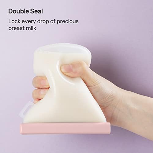 Nuliie 7 Pcs Silicone Breastmilk Storage Bags Reusable, Double Leak-Proof Breastmilk Freezer Bags, BPA Free 8oz/240ml Self-Standing Milk Bags for Breastfeeding