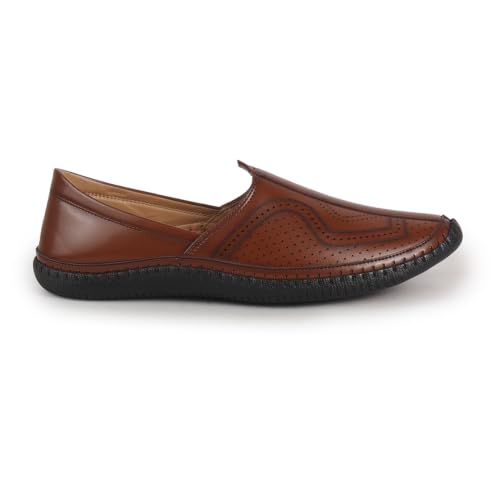 Image of FAUSTO Men Perforated Side Stitched Ethnic Round Toe Juttis and Mojaris for Wedding | Flexible Anti Skid Sole | Pathani Kurta Slip On Shoes