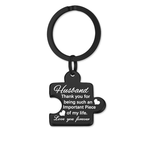 Image of Gifts for Husband Puzzle Key Chain Mens Keychain Stainless Steel Keychains for Men Jewelry Gift