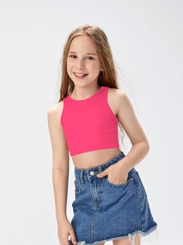 Image of OYOANGLE Girl's Casual Solid Sleeveless Round Neck Slim Fit Basic Crop Tank Top