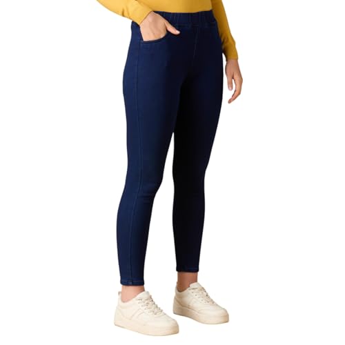 Image of 4FLIES Women's High Waist Jeggings | Super Combed Slim Fit Ankle-Length Pants with Elastic Waistband | Comfortable Denim Look Leggings for Casual, Travel & Office Wear