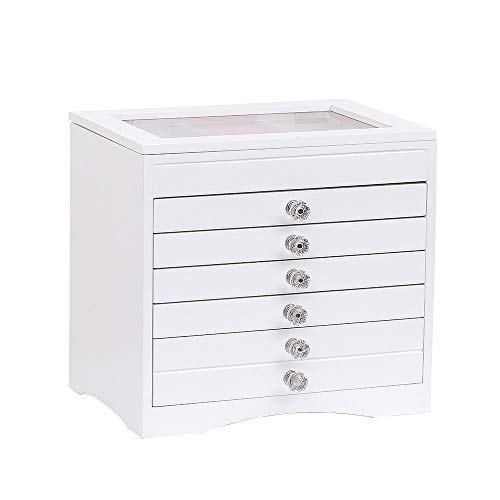 Yabey Large Gloss Wooden Jewellery Box Armoire Bracelet Organizer Storage 5 Layers Glass White (11.3 X 7.9 X 10.4) #TOP1