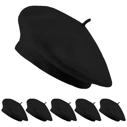 Jolbndcv 6 PCS Beret Hat Beret French Beanie Outdoor Winter Fashion Lady Hat Black