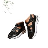 POIOZXD Northend Orthopedische sandalen voor vrouwen, uitgeholde ademende platformsandalen met sleehak, gesloten teen, holle mesh orthopedische sandaal voor vrouwen, brede breedte, Zwart, 42 EU