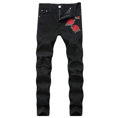 Jeans da uomo strappati a gamba dritta all'aperto invecchiato Skiny