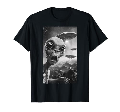 Funny Alien UFO Flying Saucer Selfie Hombres Mujeres Camiseta