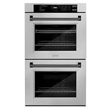ZLINE 30 in. Autograph Edition Professional True Convection Double Wall Oven with Air Fry and Self Clean in Satin Stainless Steel with Matte Black Handles WADSZ-30-MB