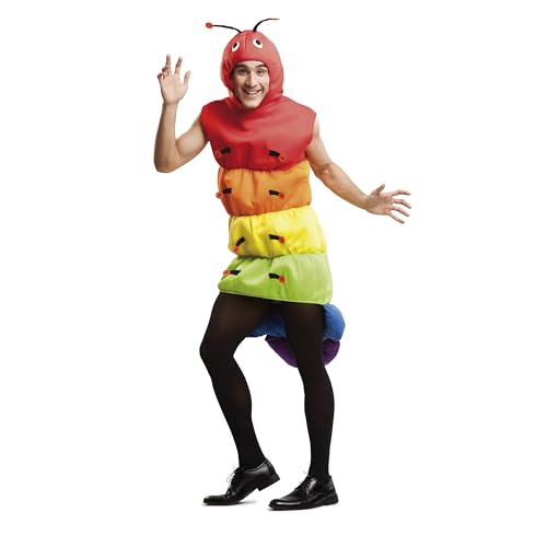 My Other Me Déguisement de ver pour adulte, unisexe, taille M-L. Comprend une robe multicolore avec capuche, des yeux exorbités, des antennes et des pattes qui dépassent du corps. Sortez votre