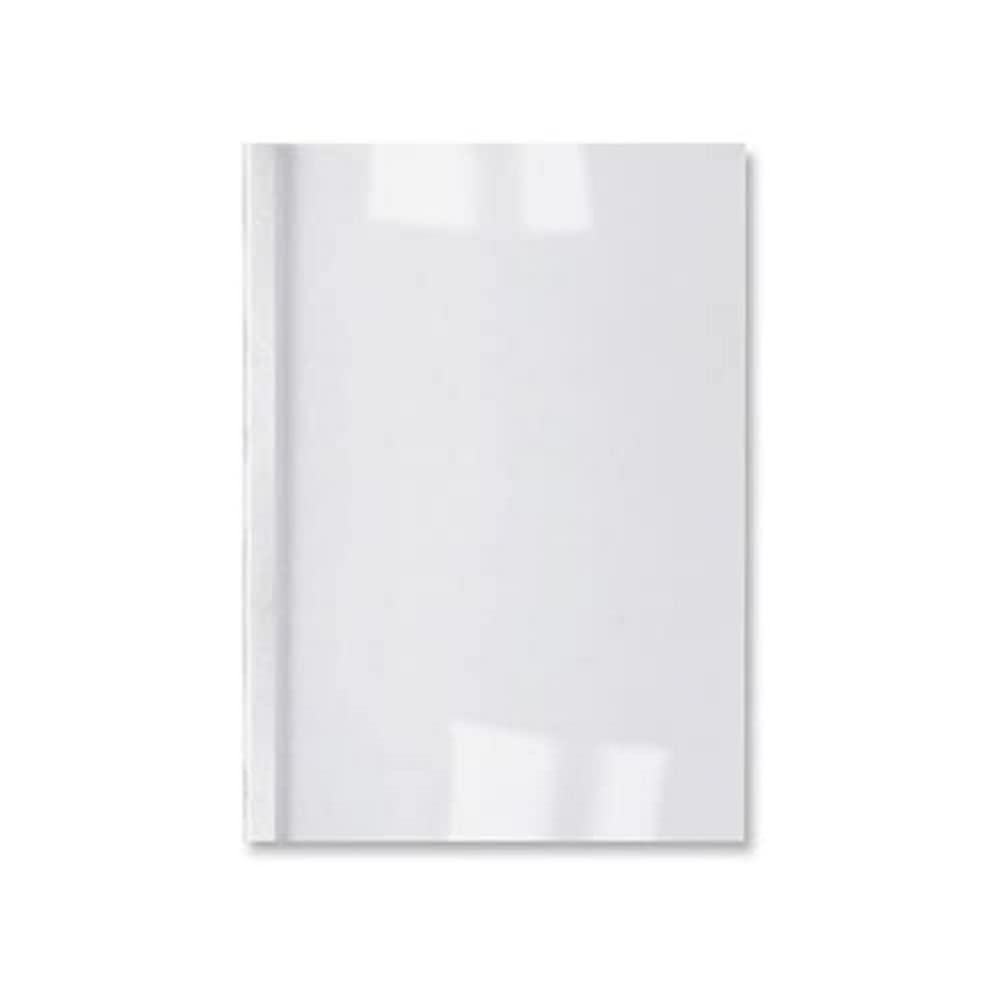GBC | Lot de 100 Couvertures de reliure thermique LeatherGrain A4 | Dos grain cuir blanc et face transparente | Tranche 3 mm – jusqu’à 30 feuilles | ThermaBind | Réf. IB451713