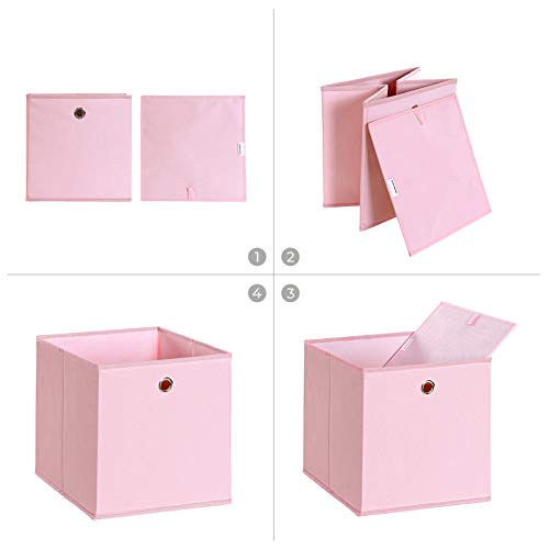 SONGMICS Aufbewahrungsboxen, 6er Set, Faltbare Stoffboxen, Faltboxen Aus Vliesstoff, Würfel, Aufbewahrungskörbe, Für Spielzeug Und Kleidung, Rosa RFB02PK-3