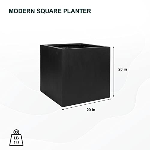 Black Square Planter Box Indoor & Outdoor - Elegant Cube Shaped Flower Tree Pot - Inner Dimensions 20”H X 20”W X 20”L #TOP2