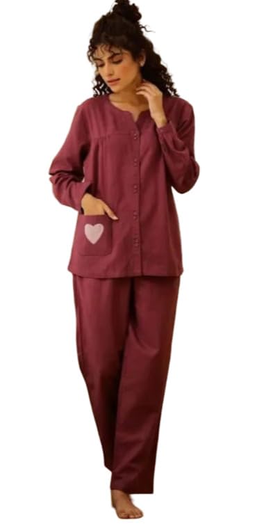 sinyaar Women's Cotton Slub Night Suit Set with Printed Top & Pajama, Soft Breathable Sleepwear Co-Ord Set for Women, Comfortable Lounge Wear Nightdress for Daily Use-picture-25