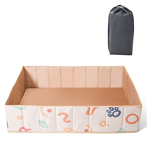 Image of GOGOSO Ball Pit with Storage Bag for Toddlers, Gifts for Baby Girls Boys Dogs as Playpen, Fence, Large Rectangle Outdoor Ballpit to Kids Play (Balls Not Included), Beige