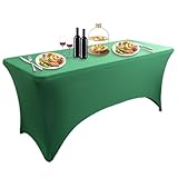 Mantel elástico rectangular de elastano verde de 4 pies para mesas plegables estándar, lavable y sin arrugas, 1 pieza, perfecto para eventos y fiestas