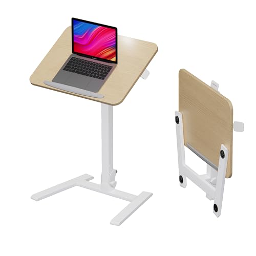 Image of alawooder 25 inch Mobile Folding Desk: Pneumatic Sit-Stand, No Assembly | 29-42 inch Height Adjustable Rolling Laptop Desk, Hidden Wheels, 0-90 Tilt Top. Ideal for Home Office, Craft & Study.
