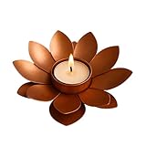 Metal Lotus Flower Tea Light Candle Holder, Copper Bronze Finish, Decorative Floral Design for Home, Table