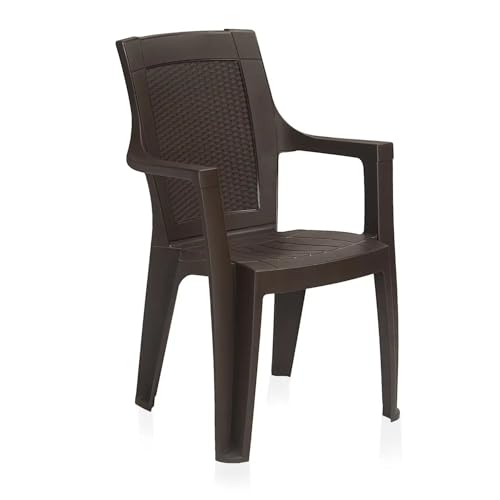 Image of Nilkamal Mystique Chair and Glass Top Coffee Table Set | 2 Chairs and 1 Table | Plastic Furniture Set for Indoor and Outdoor, Balcony, Garden, Patio & Living Room | Season Rust Brown and Weather Brown