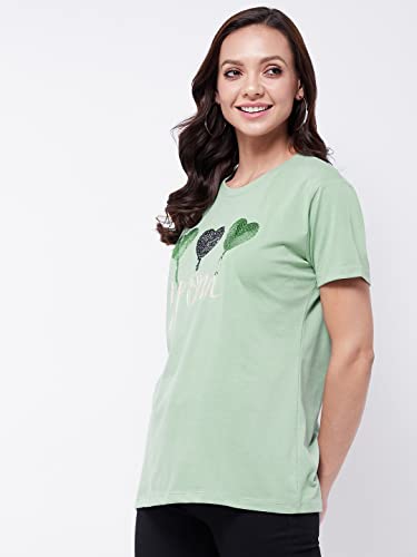 Image of Modeve Women Printed Cotton Blend Half Sleeve Round Neck T-Shirt for Summer