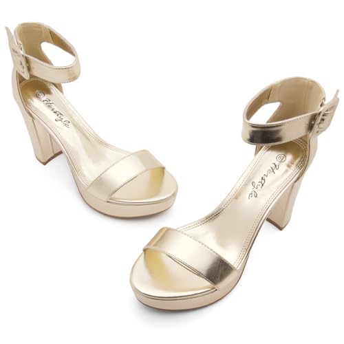 Image of Herstyle Women's Chunky Platform Heels - 4 Inch Block Heeled Sandals, Open Toe Dressy Strappy Heels with Ankle Strap for Wedding, Prom, Party & Graduation