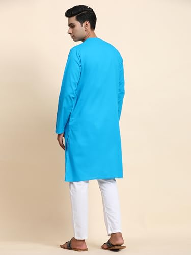 Image of Men's Pure Cotton Solid Kurta Pajama Set Round Neck Casual Yoga Dress