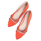 TN TANGNEST Womens Casual Flats Fashion Chain Pointed Toe Ballet Rhinestone Flat Comfort Slip On Dress Shoes Orange 40(8.5)