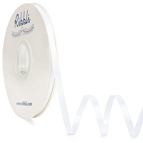 Ribbli White Satin Ribbon Double Faced Satin 1/4 inch x Continuous 50 Yards White Ribbon Use for Bows Bouquet Gift Wrapping Wedding Decoration Floral Arrangement