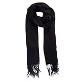 Pashmina Cachecol Echarpe Lisa Black com Franja Elegância Sofisticação Versátil para Todas as Estações