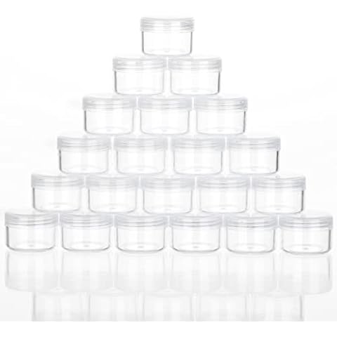 ZEJIA 5 Gram Sample Containers with Lids, Mini Makeup Containers, Empty Plastic Travel Cosmetic Containers with Labels(25 Count, Clear Lid) Cover