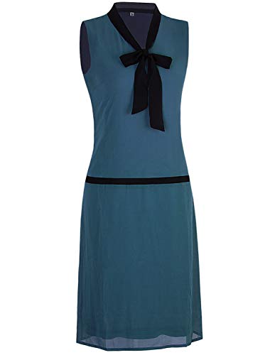 Vijiv Womens 1920s Midi Flapper Dress V Neck Grey Bow Roaring 20s Great Gatsby Dress2