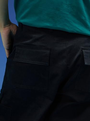 Image of Veirdo Baggy Fit with Button Closure Solid Lycra Woven Cargo Pants for Men (Colors: Beige, Black, Brown, Grey, Navy & Olive)