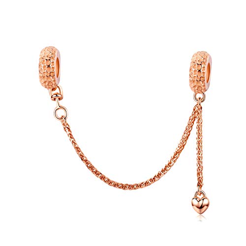 Image of ARTCHARM Heart Safety Chain Charm 925 Sterling Silver Beads fit European Charms Bracelet & Necklace
