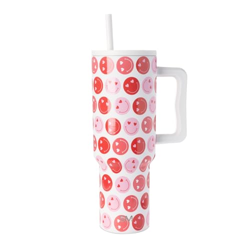 Simple Modern 40 oz Trek Tumbler with Handle and Straw Lid | Cup Holder Friendly Insulated Stainless Steel Travel Mug | Happy Heart Eyes