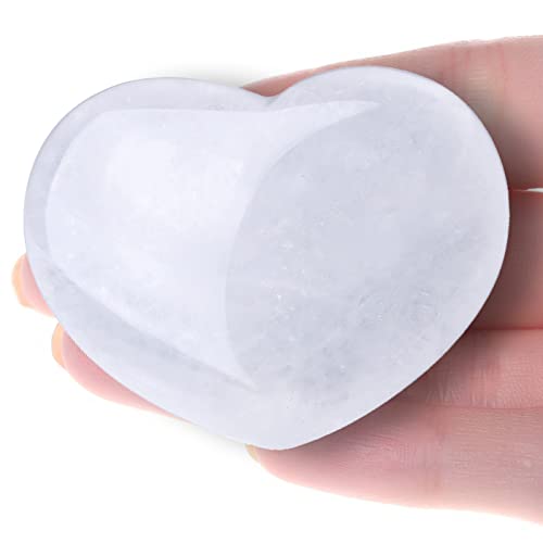 XIANNVXI Groß Bergkristall Stein Herz 45mm Kristalle Liebe Kristall Klarer Quarz Palm Stone Reiki Kristall Edelsteine Valentinstag Geschenke für Sie Sorge Steine