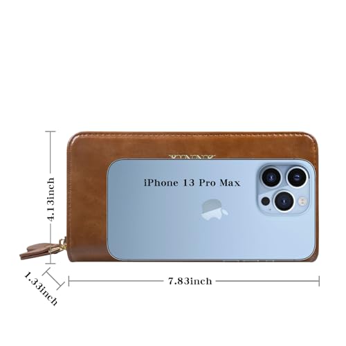 Womens Leather Wallets, Wallet for Women, Clutch RFID Blocking Leather Wristlet Purse Large Capacity Credit Card Holder with Grip Hand Strap (Brown)4