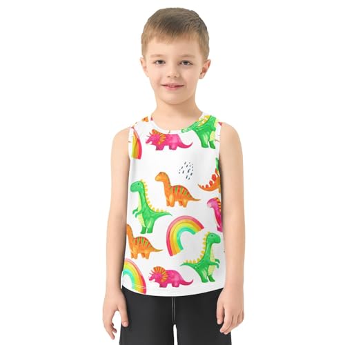 J JOYSAY Dinosaur Rainbows Doodles White Boys Tank Top Sleeveless Muscle Shirts Quick Dry Kids T-Shirts 3-15T2