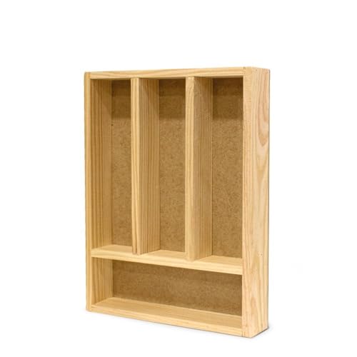 Cok Veta Organizador de Cubiertos de Madera, Marrón, 22x32x4 cm, 4 Compartimentos