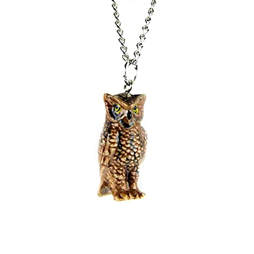 Jewelry Horned Owl Bronze Bird - Necklace Pendant Porcelain Jewelry