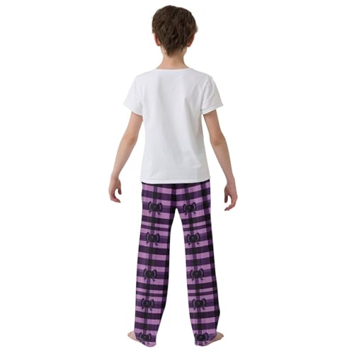 Pajama Bottoms, Purple Checkered with Bow Sleeping Pant Lounge Wear Elastic Waist Long Pants Sleepwear Pjs3
