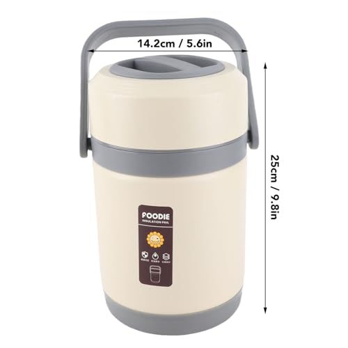 CHEOTIME Thermal Cooker, 2L Stainless Steel Portable Hot Pot, Electric Food Warmer with Multi Compartments for Office Lunch School Meals Travel Use (Off White)