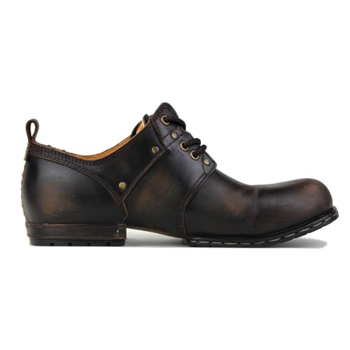 Image of OSSTONE Moto Boots for Men Fashion lace-up Leather Chukka Boots Casual Shoes OS-6015-1-RED-BROWN-R