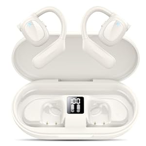 Hendari Open Ear Headphones, Air Conduction, Bluetooth 5.3 Wireless Earbuds with Ear Hooks, Over Ear Earphones with 4 Mic for Sports, 75H Playtime, LED Charging Case, Stereo Sound, IPX5 Waterproof