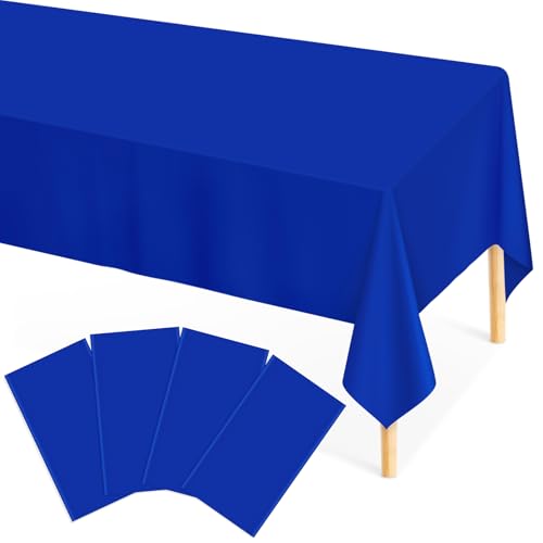 Image of Mulbozy 4 Pcs Blue Plastic Table Cloth Disposable, 54 x108 Inch